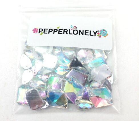PEPPERLONELY 50PC Purple AB Color Sew On Mixed Shape & Size Flat Back Faceted Acrylic Crystals Rhinstones, 7~21mm in Kuwait