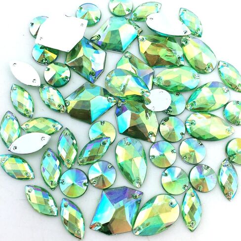 PEPPERLONELY 50PC Purple AB Color Sew On Mixed Shape & Size Flat Back Faceted Acrylic Crystals Rhinstones, 7~21mm in Kuwait