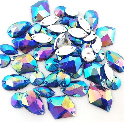 PEPPERLONELY 50PC Purple AB Color Sew On Mixed Shape & Size Flat Back Faceted Acrylic Crystals Rhinstones, 7~21mm in Kuwait