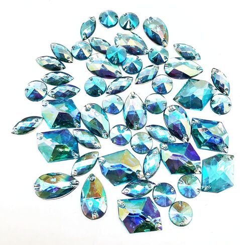 PEPPERLONELY 50PC Purple AB Color Sew On Mixed Shape & Size Flat Back Faceted Acrylic Crystals Rhinstones, 7~21mm in Kuwait