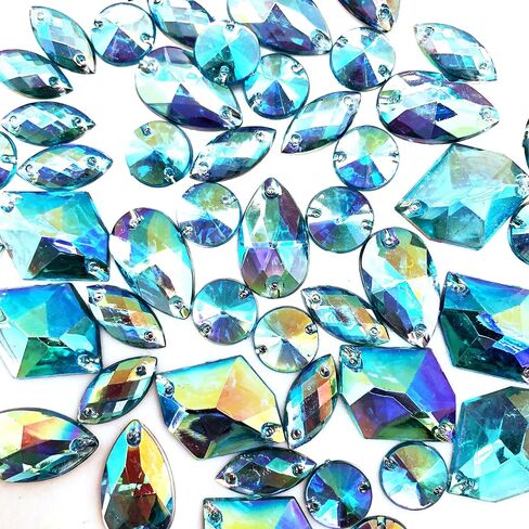 PEPPERLONELY 50PC Purple AB Color Sew On Mixed Shape & Size Flat Back Faceted Acrylic Crystals Rhinstones, 7~21mm in Kuwait