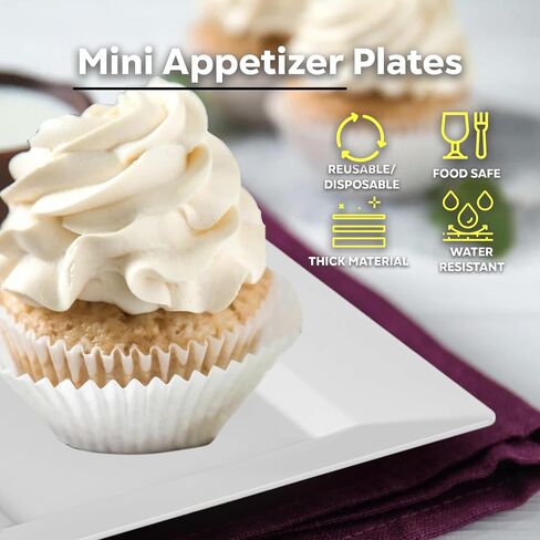 Exquisite Disposable Appetizer Plates - 120 Pack 6.5 In. x 6.5 In. White Plastic Dessert Plates - Elegant Design for Weddings, Birthdays, and Formal Parties - Stackable and Convenient - BPA Free in Kuwait