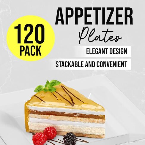 Exquisite Disposable Appetizer Plates - 120 Pack 6.5 In. x 6.5 In. White Plastic Dessert Plates - Elegant Design for Weddings, Birthdays, and Formal Parties - Stackable and Convenient - BPA Free in Kuwait