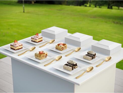 Exquisite Disposable Appetizer Plates - 120 Pack 6.5 In. x 6.5 In. White Plastic Dessert Plates - Elegant Design for Weddings, Birthdays, and Formal Parties - Stackable and Convenient - BPA Free in Kuwait