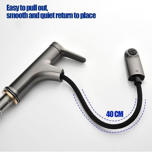 Bathroom Faucets with Pull Down Sprayer Single Handle Pull Out Bathroom Faucet Chrome Bathroom Sink Faucet Stainless Steel Bathroom Faucets Suitable for Hot and Cold Water in Saudi Arabia