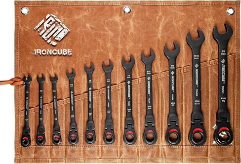Reversible Ratcheting Wrench Set: 12-Piece Metric 8-19mm - Tough Black - Wax Canvas Storage Bag - Automotive and Motorcycle Repair Tools in Saudi Arabia