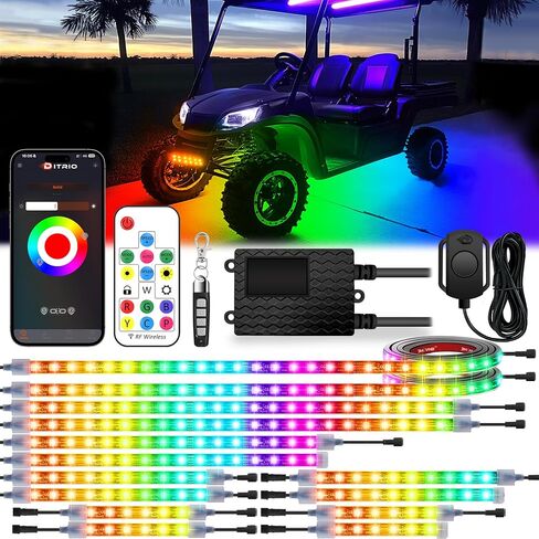 12pcs Golf Cart Lights with Voltage Reducer, RGB Led Underglow Light Kit with 2 Remotes and App Control, 12v-72v Input, Waterproof, Sound Active, Battery Drain Protect Kill Switch Golf Cart Light in Kuwait