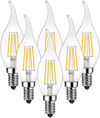 ANWIO B11 LED Filament Bulb E12 Candelabra Small Base 2700K Warm White, 5.5W(60W Equivalent) 800 Lumens Non-Dimmable Decorative Candle Light Bulb, Pack of 6 in Saudi Arabia