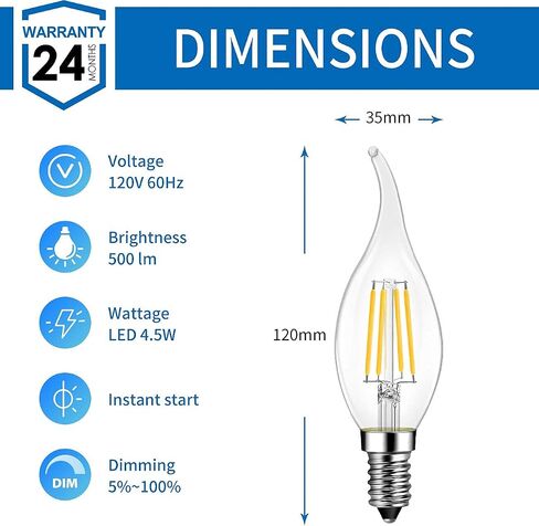 ANWIO B11 LED Filament Bulb E12 Candelabra Small Base 2700K Warm White, 5.5W(60W Equivalent) 800 Lumens Non-Dimmable Decorative Candle Light Bulb, Pack of 6 in Saudi Arabia