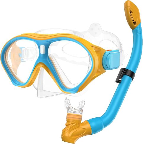 Gintenco Snorkeling Gear for Kids, Dry Top Kids Snorkel Set for Age 6-14, Anti-Fog Tempered Glass Swimming Goggles Anti Leak Diving Mask 180 Degree View for Youth Toddler Girls Boys in Saudi Arabia