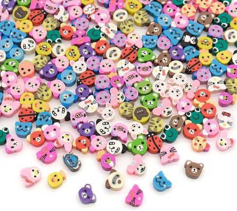 200Pcs Animal Clay Beads, Mixed Polymer Clay Cute Beads Charms 100pcs Acrylic Heart Beads for DIY Bracelet Necklace Jewelry Crafts Making(Animal) in Saudi Arabia