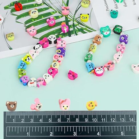 200Pcs Animal Clay Beads, Mixed Polymer Clay Cute Beads Charms 100pcs Acrylic Heart Beads for DIY Bracelet Necklace Jewelry Crafts Making(Animal) in Saudi Arabia