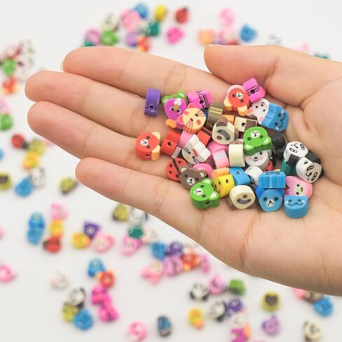 200Pcs Animal Clay Beads, Mixed Polymer Clay Cute Beads Charms 100pcs Acrylic Heart Beads for DIY Bracelet Necklace Jewelry Crafts Making(Animal) in Saudi Arabia