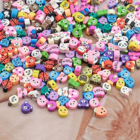 200Pcs Animal Clay Beads, Mixed Polymer Clay Cute Beads Charms 100pcs Acrylic Heart Beads for DIY Bracelet Necklace Jewelry Crafts Making(Animal) in Saudi Arabia
