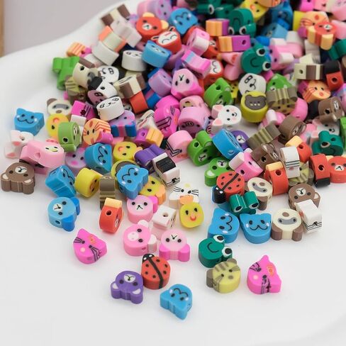 200Pcs Animal Clay Beads, Mixed Polymer Clay Cute Beads Charms 100pcs Acrylic Heart Beads for DIY Bracelet Necklace Jewelry Crafts Making(Animal) in Saudi Arabia