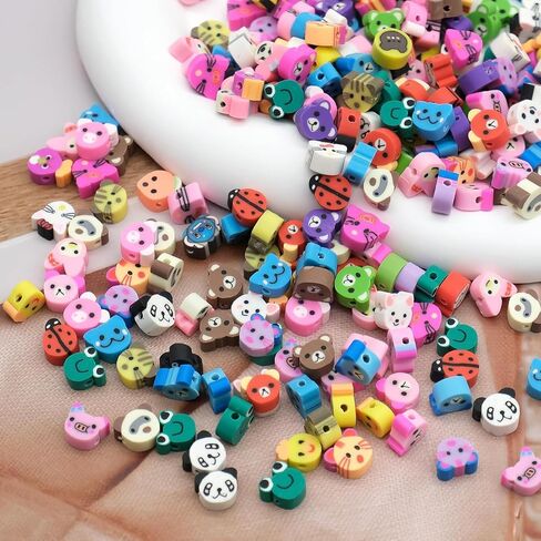 200Pcs Animal Clay Beads, Mixed Polymer Clay Cute Beads Charms 100pcs Acrylic Heart Beads for DIY Bracelet Necklace Jewelry Crafts Making(Animal) in Saudi Arabia