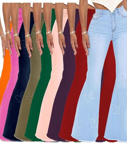 Women Bell Bottom Jeans High Waisted Flare Jean Ripped Hole Classic Denim Bell Bottom Pants in Saudi Arabia