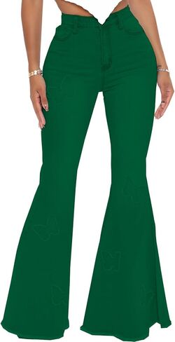 Women Bell Bottom Jeans High Waisted Flare Jean Ripped Hole Classic Denim Bell Bottom Pants in Saudi Arabia