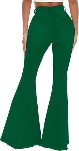 Women Bell Bottom Jeans High Waisted Flare Jean Ripped Hole Classic Denim Bell Bottom Pants in Saudi Arabia