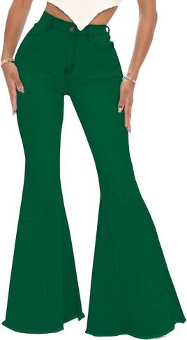 Women Bell Bottom Jeans High Waisted Flare Jean Ripped Hole Classic Denim Bell Bottom Pants in Saudi Arabia