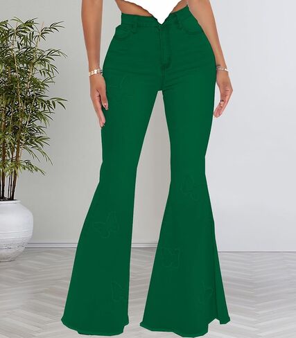 Women Bell Bottom Jeans High Waisted Flare Jean Ripped Hole Classic Denim Bell Bottom Pants in Saudi Arabia