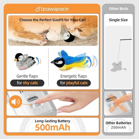 Interactive Flapping Bird Cat Toy with Catnip, Touch Activated Rechargeable, Musical Sound (can Turn Off), Satisfy Cat's Natural Huting Instinct, Soft Plush Washable Cover (Green) in Saudi Arabia