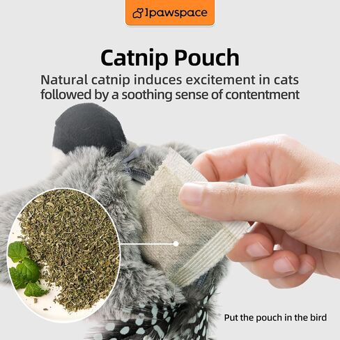 Interactive Flapping Bird Cat Toy with Catnip, Touch Activated Rechargeable, Musical Sound (can Turn Off), Satisfy Cat's Natural Huting Instinct, Soft Plush Washable Cover (Green) in Saudi Arabia