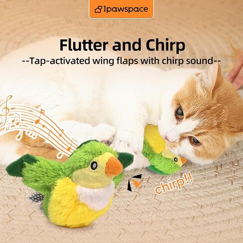 Interactive Flapping Bird Cat Toy with Catnip, Touch Activated Rechargeable, Musical Sound (can Turn Off), Satisfy Cat's Natural Huting Instinct, Soft Plush Washable Cover (Green) in Saudi Arabia