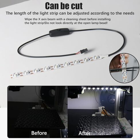 JUUPINE 24V Lamp Strip High Brightness LED Lights Strip Kit for Bambu Lab A1,Ra95 Fill Light with 780mm Length Cable 378mm LED Light, Free Cutting FDM 3D Printer Accessories Parts in Kuwait