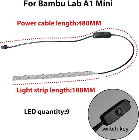 JUUPINE 24V Lamp Strip High Brightness LED Lights Strip Kit for Bambu Lab A1,Ra95 Fill Light with 780mm Length Cable 378mm LED Light, Free Cutting FDM 3D Printer Accessories Parts in Kuwait