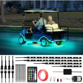 12pcs Golf Cart Underglow LED Light Strip Kit, 16 Color RGB LED Lighting Strips for Extended EZGO Club Car Yamaha, 9-12V Led Strip Kit with 22 Lighting Modes and Music Mic Sync