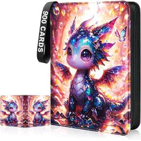 Card Binder 9 Pocket Collectible Cards Trading Storage مع 50 بطاقة قابلة للإزالة من الأكمام 900 ، وتصميم سحاب من 3 حلويات مثالي للعبة ، وبطاقات MTG & Sports ، والهدايا للفتى والبنات (الذهب ، كبير)