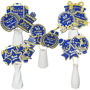 chunful 30 pcs نقدر لك الجدول مركزية العصي Navy Blue Gold شكرًا لك على Table Toppers Decorations متطوعون التقدير