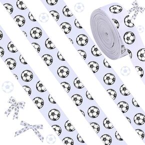 ROCEEI 10 Yards Soccer Ribbons Glitter Grosgrain Soccer Theme Decorations Ribbons Black White Ball Wrapping Craft for Sport Team Decoration and Theme Party Decorations Crafts Team(Red)