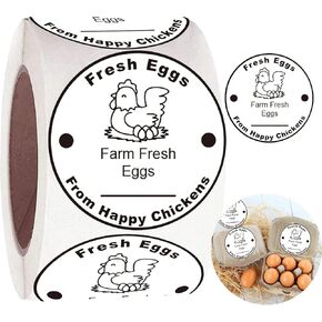 Farm Fresh Eggs Stickers 500 Pcs Farm Fresh Eggs Carton Labels Per Roll - 1.5 inch Fresh Eggs Farmer's Market Packaging Sticker Chicken Labels for Business Farms Freshs Produce Eggs Carton Labeling