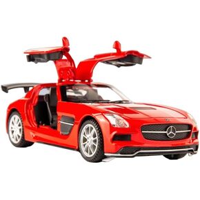 Toy Car Model Red Benz SLS AMG Alloy Collectible Vehicle Pull Back Die-Cast with Lights and Sound
