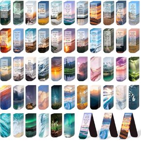 100 Pack Bible Magnetic Bookmarks Christian Scenery Magnet Bookmark Clips for Women Men Book Lovers Bible Page Markers for Teachers Students Reading School Office Home, Printing on 2 Side