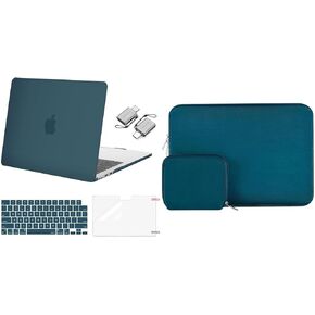 MOSISO Compatible with MacBook Air 13 inch Case 2024 2023 2022 M3 A3113 M2 A2681 Touch ID, Plastic Hard Shell&Keyboard Cover&Screen Film&Type C Adapter&Neoprene Bag with Small Case, Teal Green