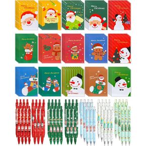 Fulmoon 120 PCS Drishaf Mini Noteboor مع Ambered Gel Pens 60 Mini XMAS Notepads for Kids 60 Holiday Pens Bulk for Kids Students School Party ،