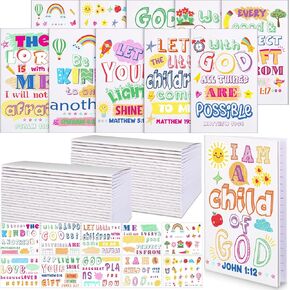 Crtiin 54 PCS هدايا مسيحية 24 آية الكتاب المقدس المفترسة Bulk 30 ملصقات آية الكتاب المقدس Mini Pocket Notebooks Christian Contergs Denel Inspiration