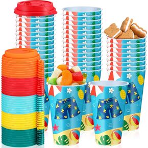 40 Pack Beach Party Favors Goodie Cups 16.9 أوقية كوب عيد ميلاد مع Lids Ocean Beach Cup for Summer Pool Sea تحت عنوان الزخارف ، 5 ألوان