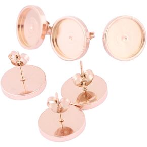 20pcs الفولاذ المقاوم للصدأ مقاوم للقران قاعدة ملائمة 12 مم cabochon إعدادات الحوار ديي ما بعد الأقراط في الفراغات لصنع المجوهرات (مطلي بالذهب)