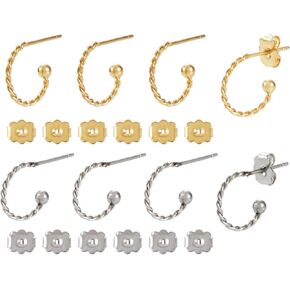 Craftdady 12 PCS الفولاذ المقاوم للصدأ C على شكل أقراط أذن ملتوية النتائج الأذن المفتوحة أقراط طوق مع صواميل الأذن المعدنية للنساء DIY سحر التدفق في القرط صنع المجوهرات