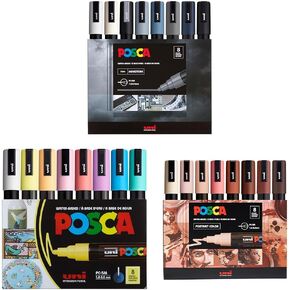 Posca Markers Bundle - 24 Medium Paint Markers: 5M - 8 Portrait + 8 Soft + 8 Mono Tones