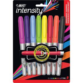BIC Intensity Fashion Permanent Markers, Fine Point, Assorted Colors, Vibrant & Long-Lasting, 8-Count - Pack of 6