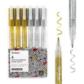 Gold & Silver Extra Tip Fine Tip Marker Acrylic Paint Marker ، 6 Pack ، 0.7mm Pust Tip Paint Pens ، Silver Dream Marker Abels ، Gold Acrylic Markers for Drawing ، Rock Painting ، Ceramic ، Metal