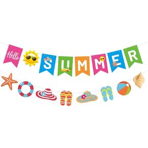 لافتة راية الصيف و Cavla Hello Summer Lanner لافتة ملونة الصيف مع علامات الشمس على الشاطئ الصيفي لافتة حفلات لحفلات الحائط للحفل