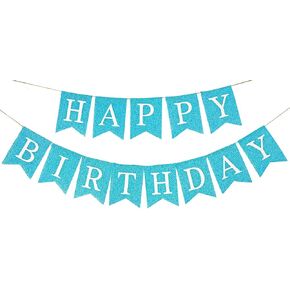لافتة عيد ميلاد سعيد - Prestrung Bling Fabric Turquoise Blue Happy Sign Sign Sign Decorts for Women