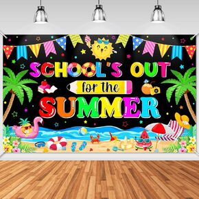 مدرسة Avezano Out for the Summer Summer Sext Sext Severy School Backdrop School Out School for Preschool Ristergarten Party Party Summer Party Summer 70.8 × 43.3 بوصة (أبيض)