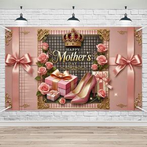 Lofaris Happy Mother Day Banner - 70.8 × 43.3 بوصة لافتة الأزهار الأنيقة مع ورود التاج وتصميم صندوق الهدايا - مواد البوليستر ، تشمل لافتة واحدة للاحتفال بعيد الأم والحفلات والديكور المنزلي